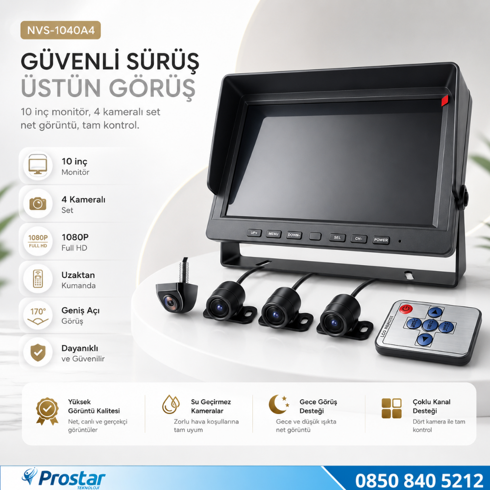 10" Monitör Dört Kameralı Kayıtlı Okul ve Servis Kamera Seti 