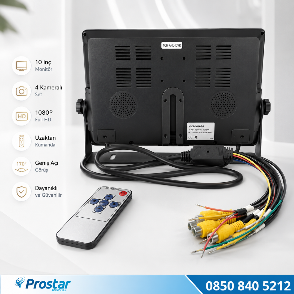10" Monitör Dört Kameralı Kayıtlı Okul ve Servis Kamera Seti