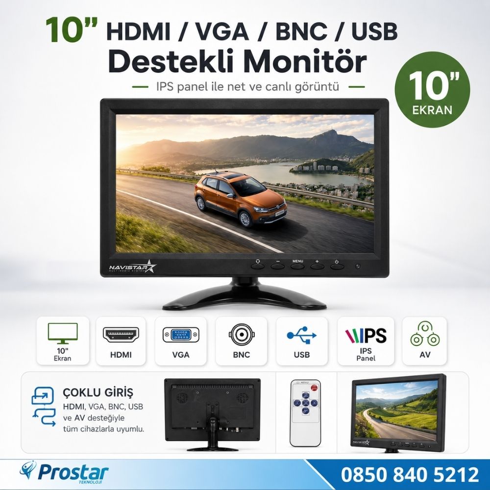 10.1" Büyük Ekranlı Hdmi  Vga  Bnc  Av  Usb Girişli Monitör