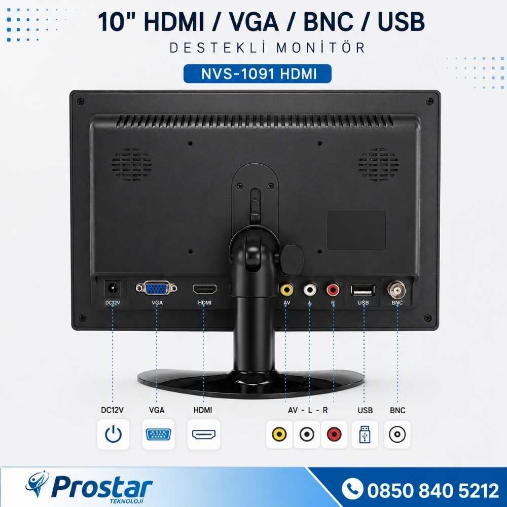 10.1" Büyük Ekranlı Hdmi Vga Bnc Av Usb Girişli Monitör