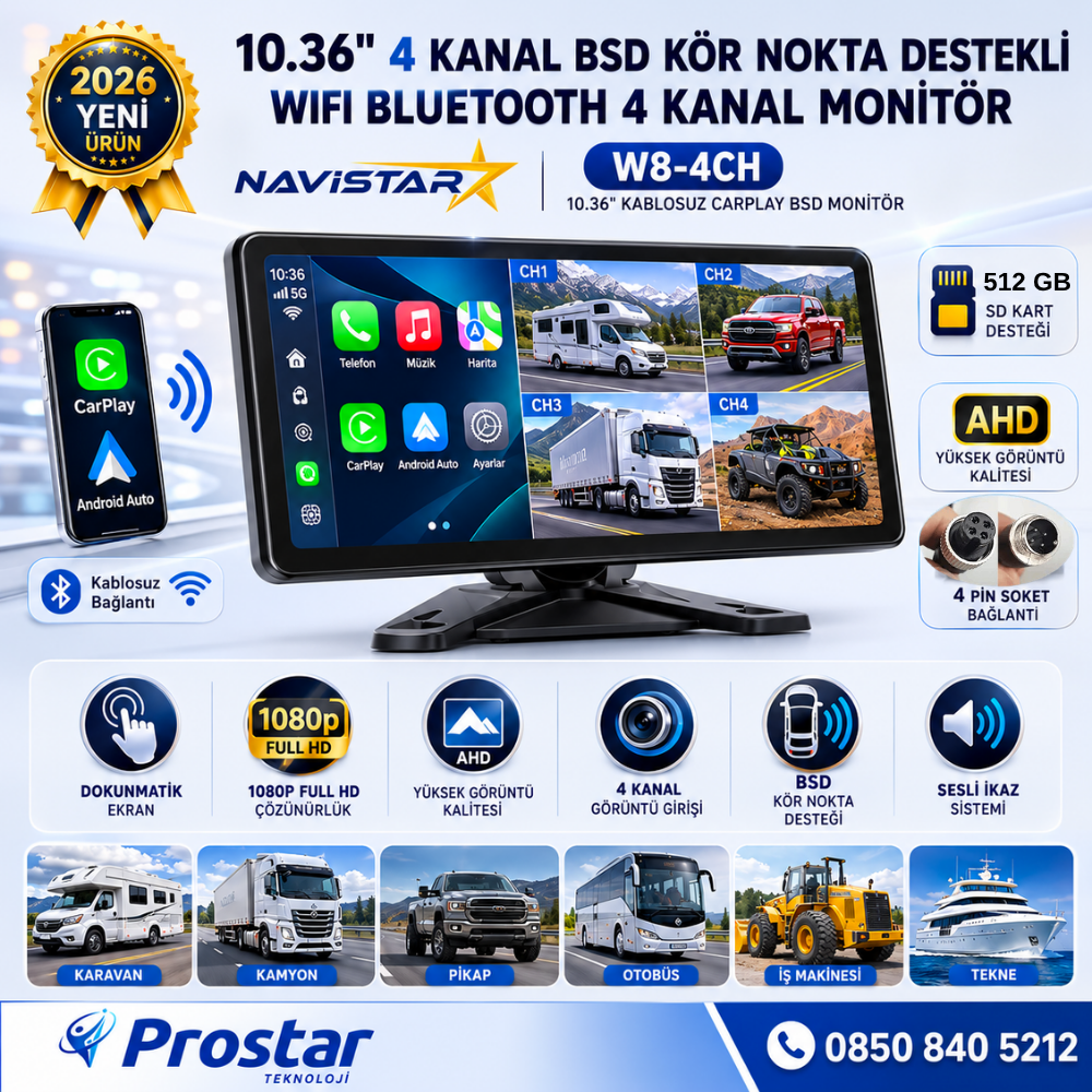10.36 inç Dokunmatik Monitör Kablosuz Carplay Wifi Bluetooth FM Transmitter 256 GB Destekli Tak Kullan