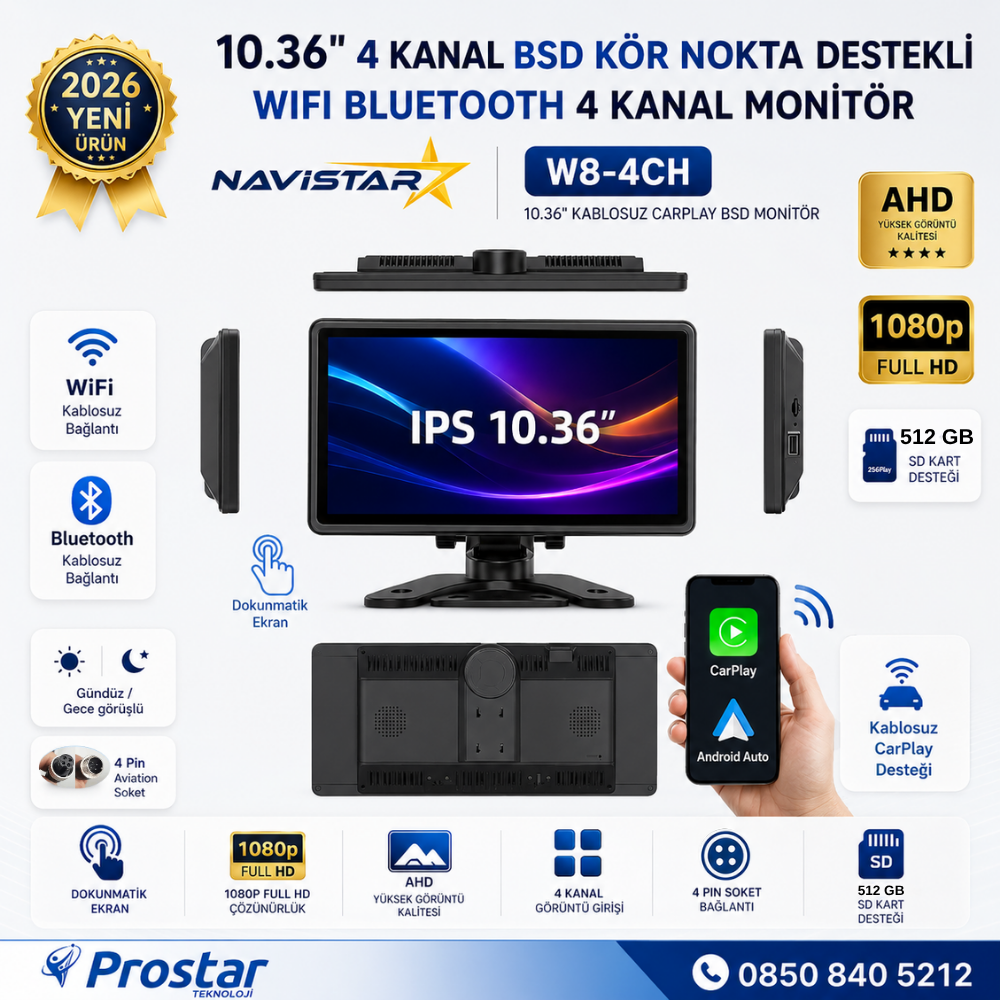 10.36 inç Dokunmatik Monitör Kablosuz Carplay Wifi Bluetooth FM Transmitter 256 GB Destekli Tak Kullan