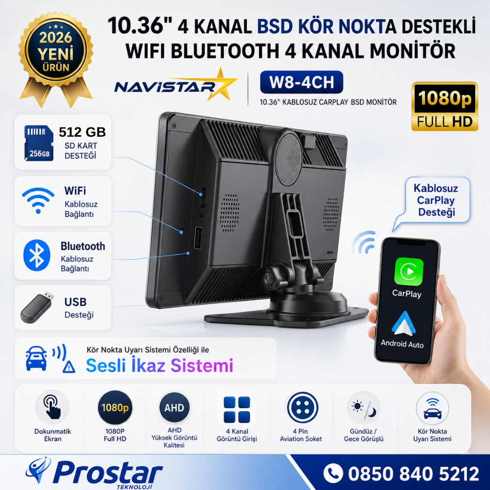 10.36 inç Dokunmatik Monitör Kablosuz Carplay Wifi Bluetooth FM Transmitter 256 GB Destekli Tak Kullan