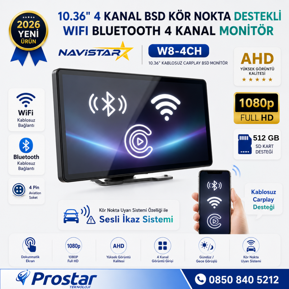 10.36 inç Dokunmatik Monitör Kablosuz Carplay Wifi Bluetooth FM Transmitter 256 GB Destekli Tak Kullan
