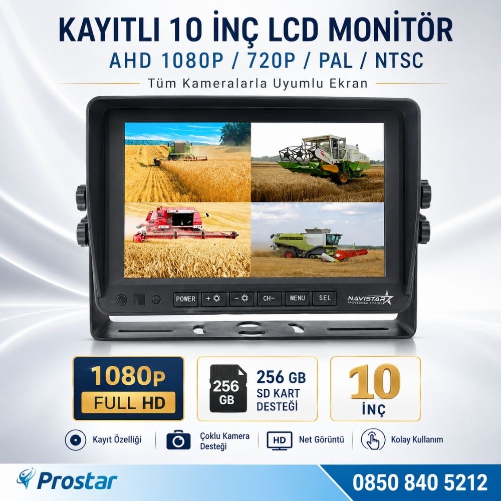10 inç Dörde Bölünebilir Kayıtlı 256 Gb Destekli Monitör Tüm Araçlara Uyumlu 