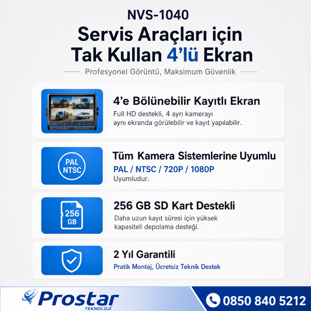 10 inç Dörde Bölünebilir Kayıtlı 256 Gb Destekli Monitör Tüm Araçlara Uyumlu