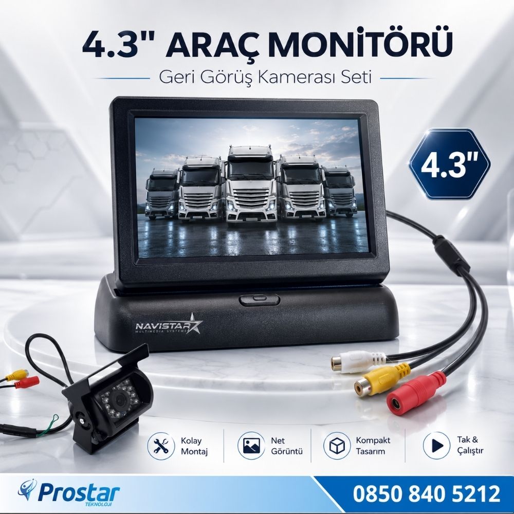 4.5 Inç Tft Lcd Araç Monitörü Ekran + 1 Adet Geri Görüş Kamerası Büyük Boy Dahil Set
