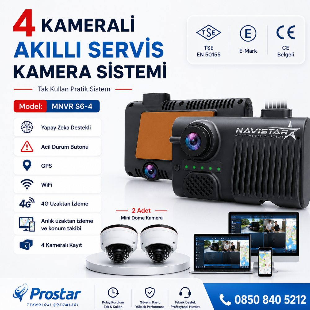 4 Kameralı 4G GPS Wifi Acil Durum butonu dahil Pratik Montaj Kamera Seti