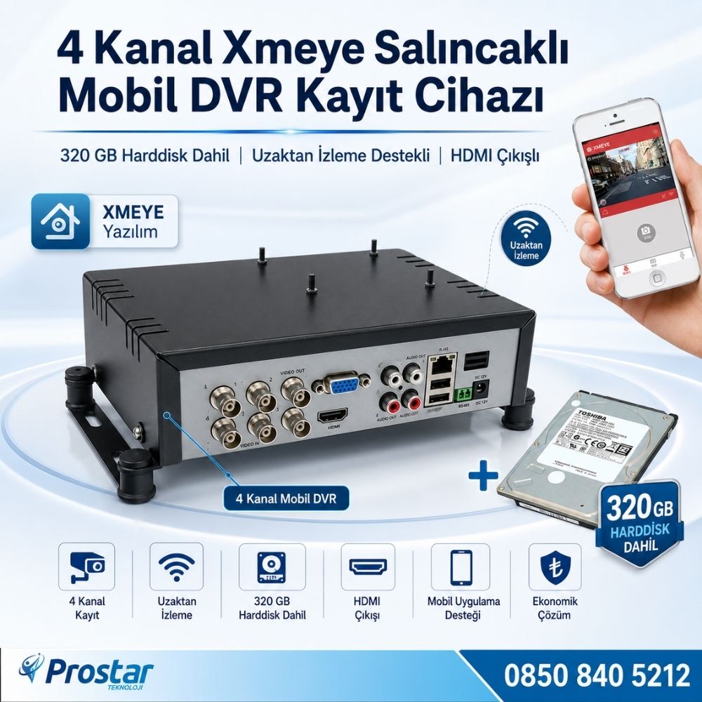 4 Kanal Mobil Dvr Kayıt Cihazı 320 Gb Harddisk Dahil Uzaktan İzleme Destekli Hdmi