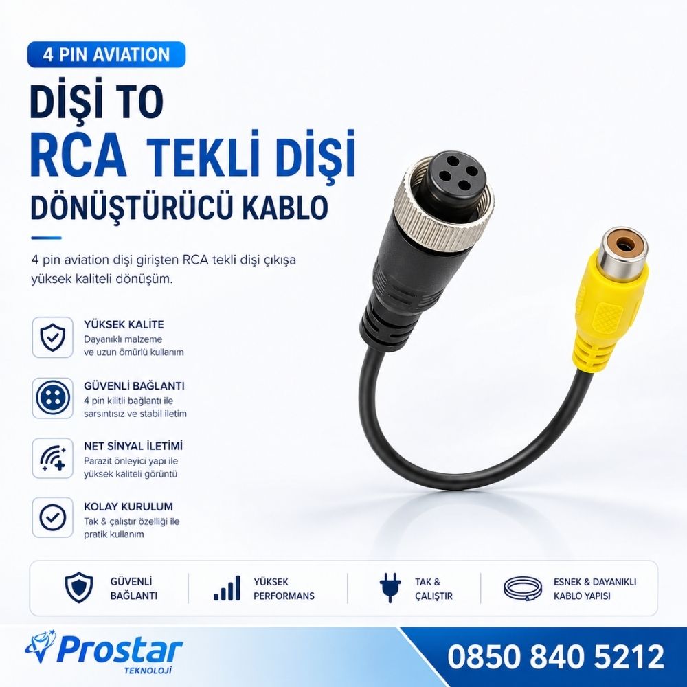 4 Pin Aviation Dişi to RCA Tekli Dişi Video Dönüştürücü Kablo