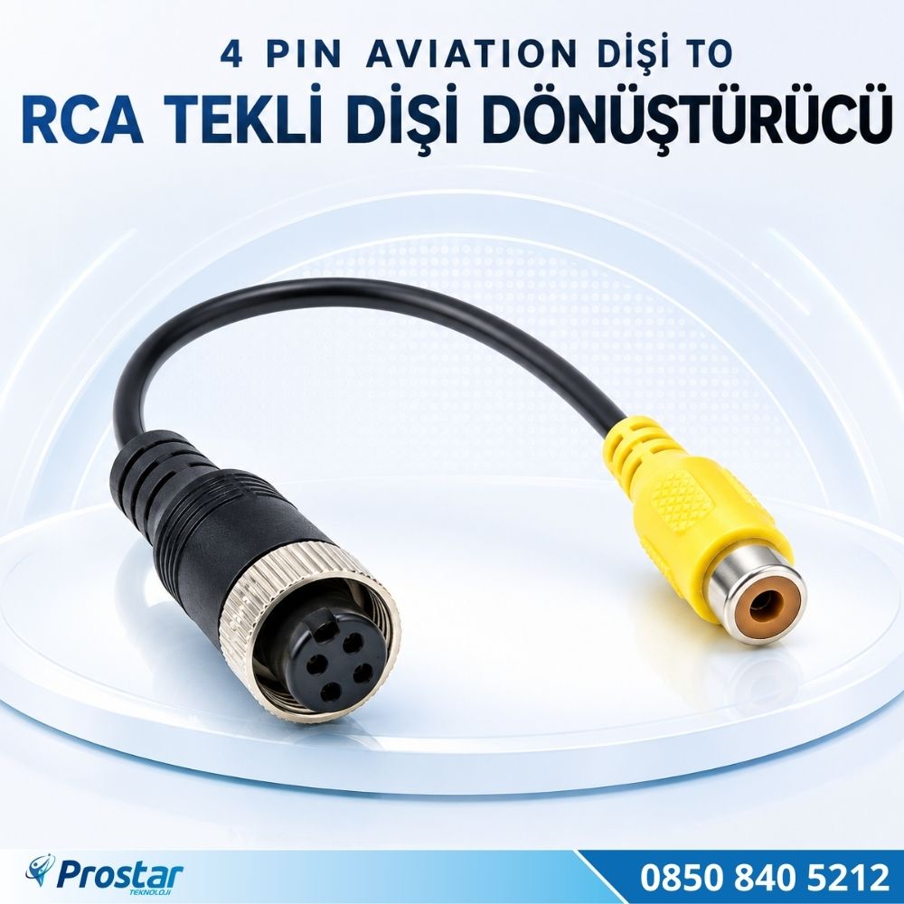 4 Pin Aviation Dişi to RCA Tekli Dişi Video Dönüştürücü Kablo
