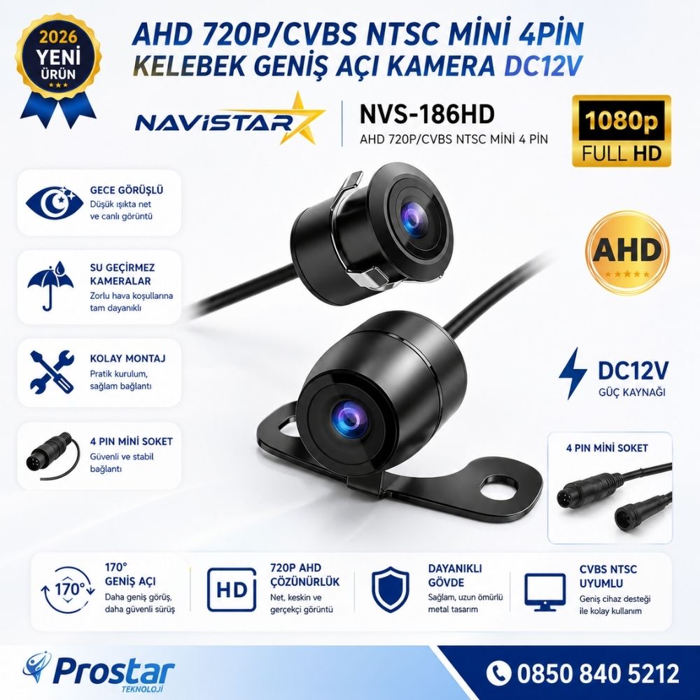 4 Pin Mini AHD 720P/Analog NTSC 18.5 mm Balıkgözü Kelebek tampon uyumlu Su Geçirmez Arka Geri Görüş Kamerası