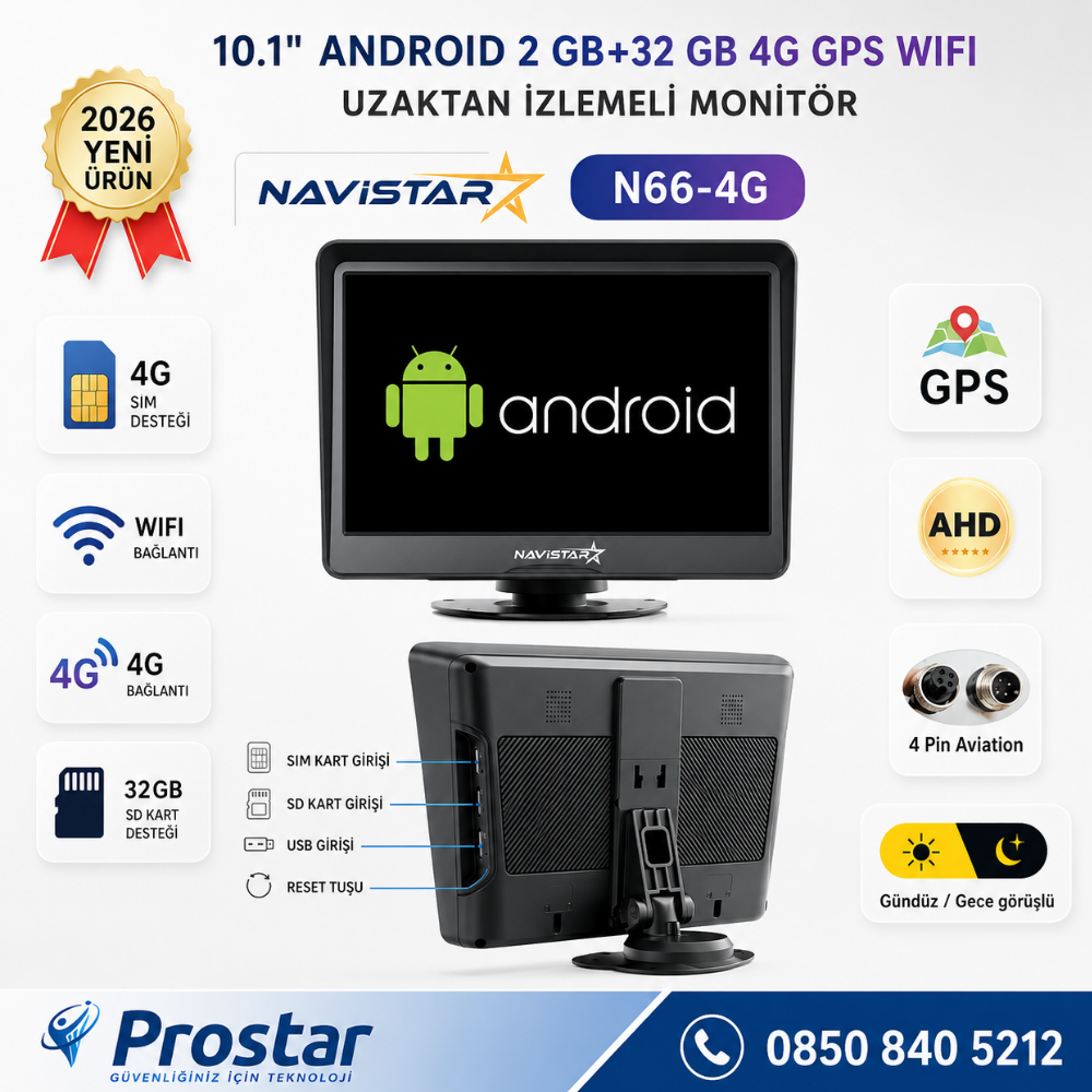 4G Uzaktan izlemeli 10 inç Android, 4 Kameralı, Wifi, GPS, Bluetooth 2 GB + 32 GB ve 512 GB SD Kart Destekli Set