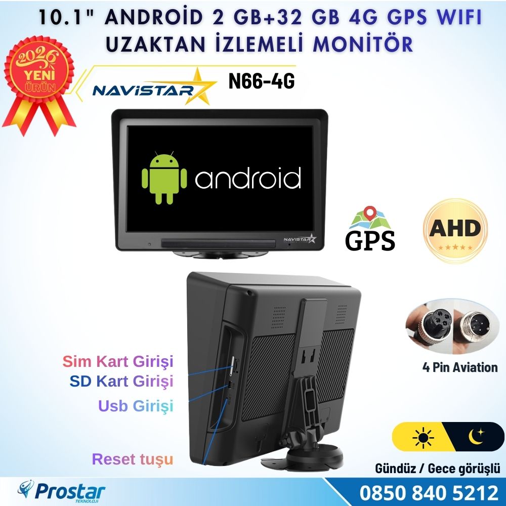 4G Uzaktan izlemeli 4 kanal AHD 720P Android Wifi, GPS, Bluetooth 2 GB + 32 GB ve 512 GB SD Kart Destekli Monitör
