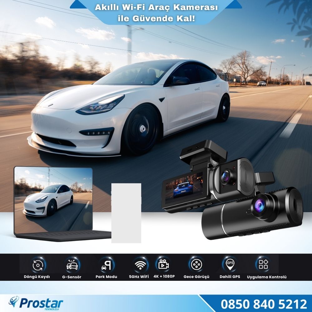 4K Ultra HD 2 Kameralı Ön ve iç Wifi GPS G-Sensör Park Modu Dashcam Kamera