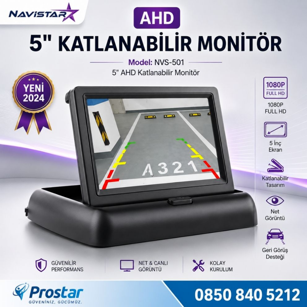 5" AHD Katlanabilir Monitör 1080P/720P/Analog destekli