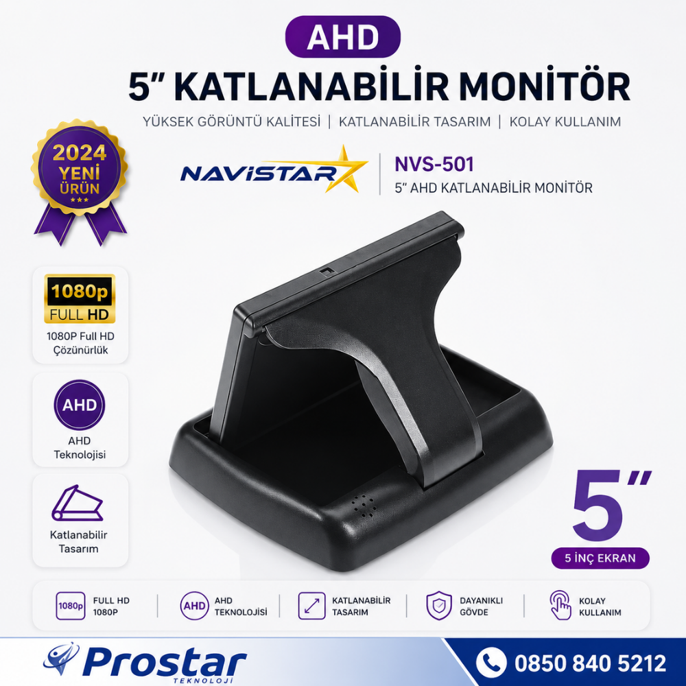 5" AHD Katlanabilir Monitör 1080P/720P/Analog destekli