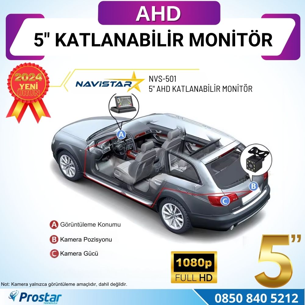5" AHD Katlanabilir Monitör 1080P/720P/Analog destekli
