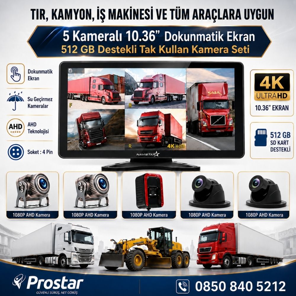 5 Kameralı 10.36" Dokunmatik Kayıtlı Ekranlı 256 Gb Sd Kart Destekli Araç Kamera Seti