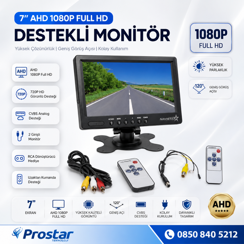 7" Ahd 1080P Full Hd Iki Kamera Girişli Monitör