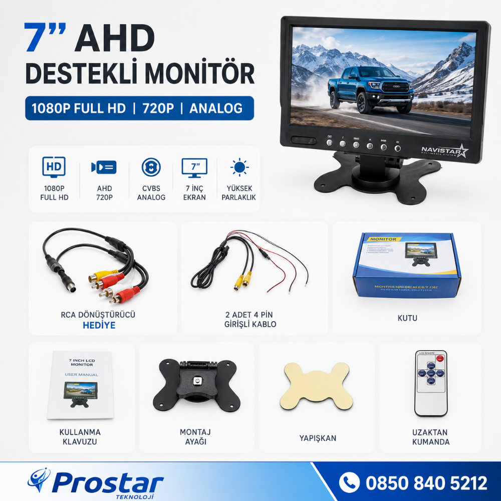 7" Ahd 1080P Full Hd Iki Kamera Girişli Monitör