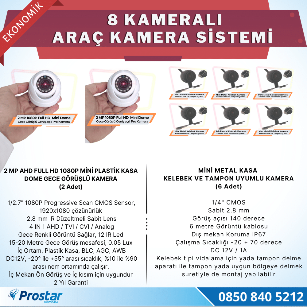 8 Kameralı Kayıtlı 1 Tb Hdd 9 Inç Ekranlı Uzaktan İzlemeli Tak Kullan Set