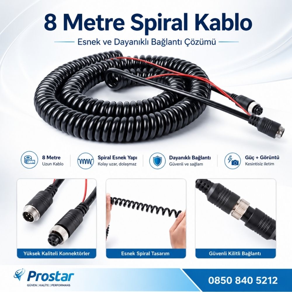 8 Metre 4 pin aviation trigger tetik destekli Spiral uzatma Kablosu
