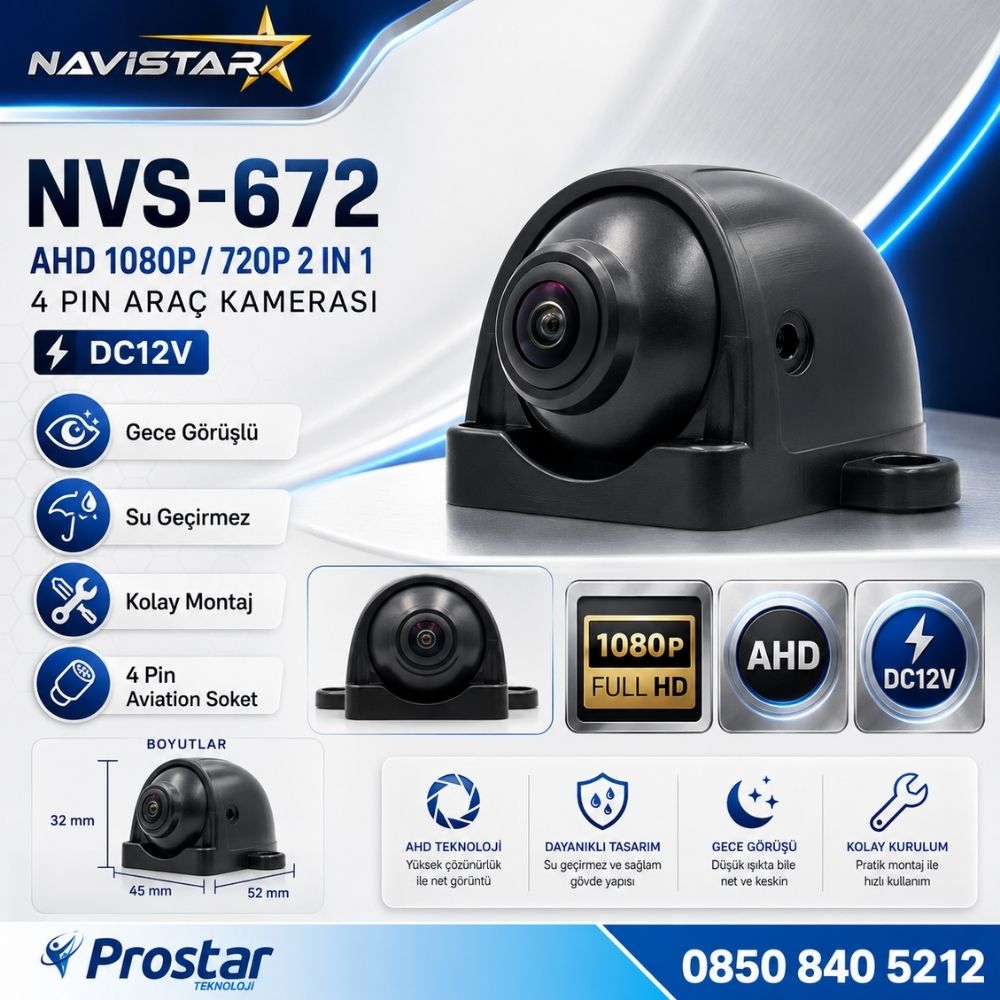 AHD 1080P/720P Profesyonel AHD Yan Araç Kamerası IP67 Su Geçirmez Kompakt Tasarım