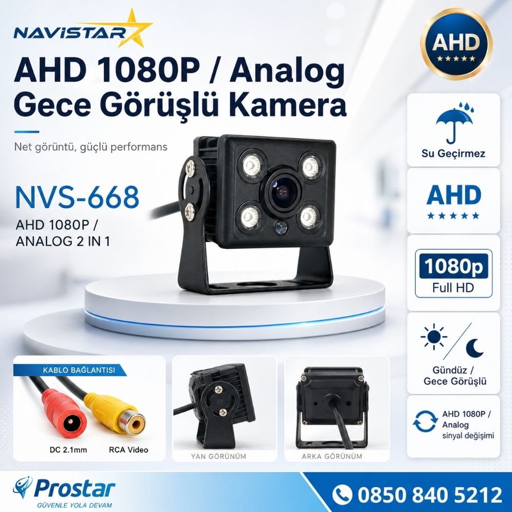 AHD 1080P/Analog Orta Boy Gece Görüşlü RCA AV Soketli Kamyon Tır Otobüs Kamerası