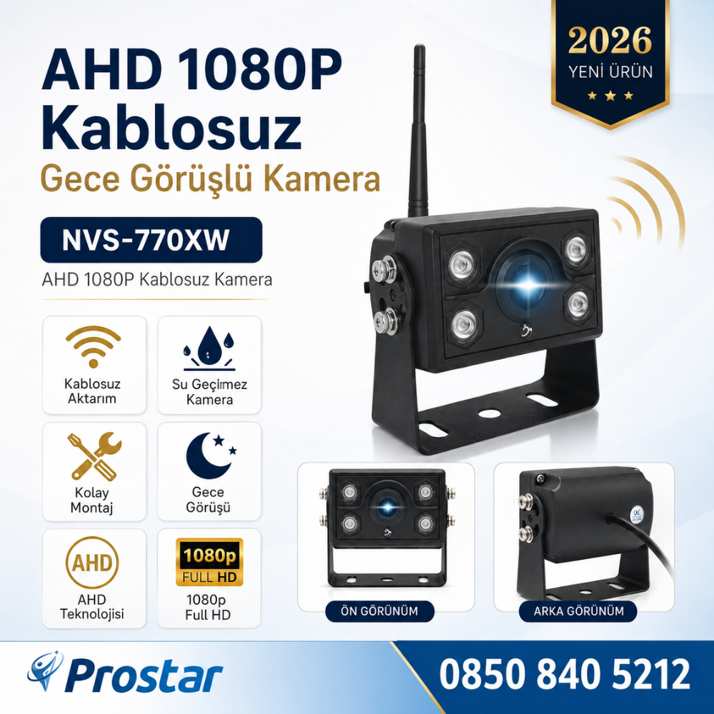 AHD 1080P Kablosuz Ledli Gece Görüşlü Araç Kamerası
