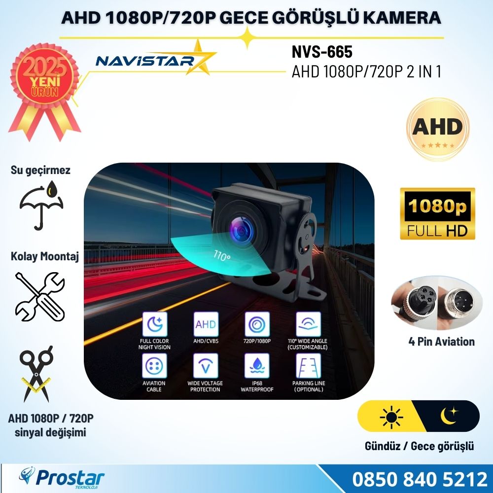 AHD 1080P ve 720P Geniş Açılı Balıkgözü Gece Görüşlü Araç Kamerası