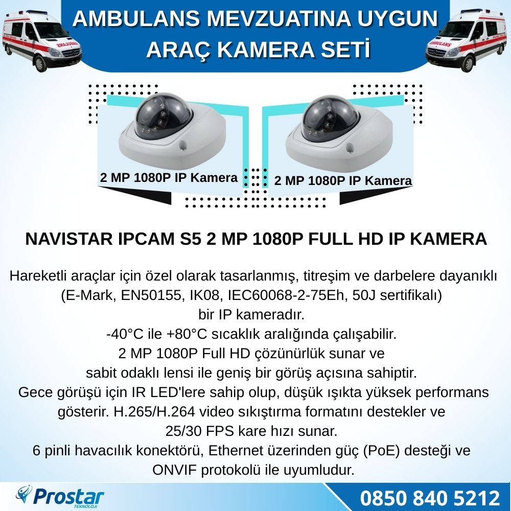 Ambulans Mevzuatına Uygun 2 Kameralı 8 Kanal Mobil NVR 1 TB 7 inç Monitörlü Tak Kullan Set