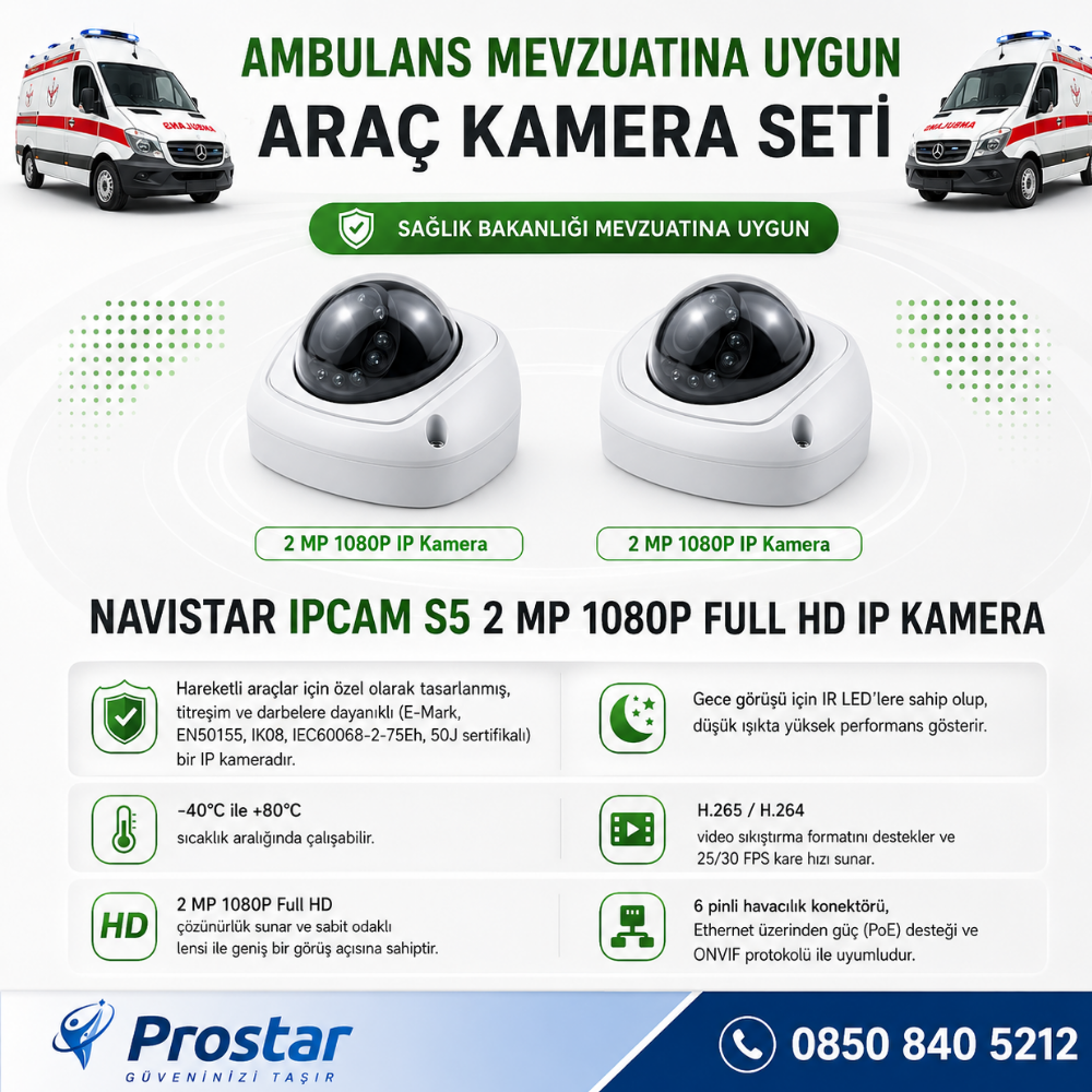 Ambulans Yönetmeliğine Uygun 2 Kameralı 8 Kanal Mobil NVR 500 GB Tak Kullan Set