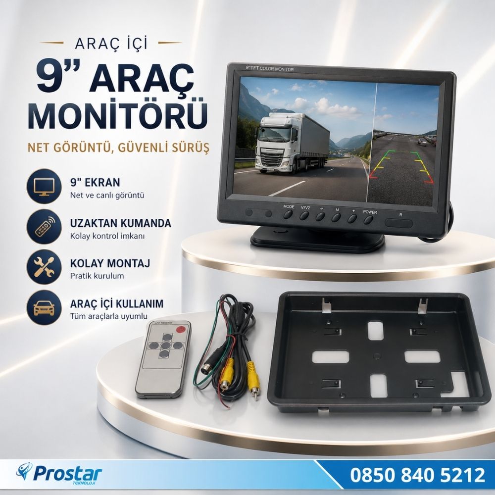 Araç Içi Monitör 9" Tft Lcd Büyük Ekran