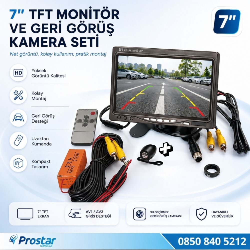 Araç Monitörü 7 Inç Lcd Tft Ekran + 1 Adet Geri Görüş Kamerası Hediye Kelebek Ve Tampon Uyumlu