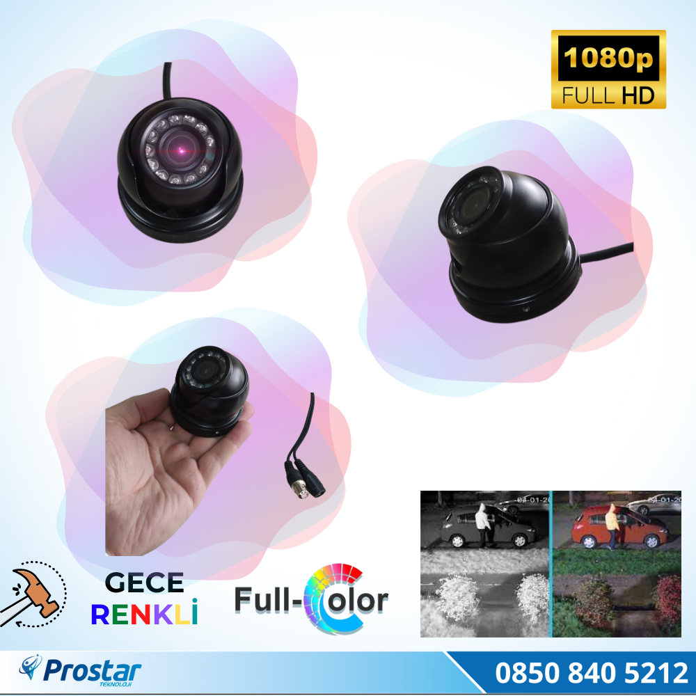 Araçlar Için Mini Metal Dome 2 Mp Full Hd Gece Renkli Görüşlü Kamera Geniş Açılı