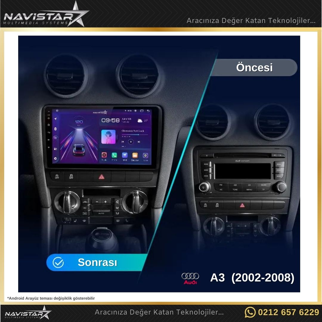 Audi A3 2002-2008 Model 2GB + 64GB Android 13 Kablosuz Carplay Navigasyon Multimedya Sistemi