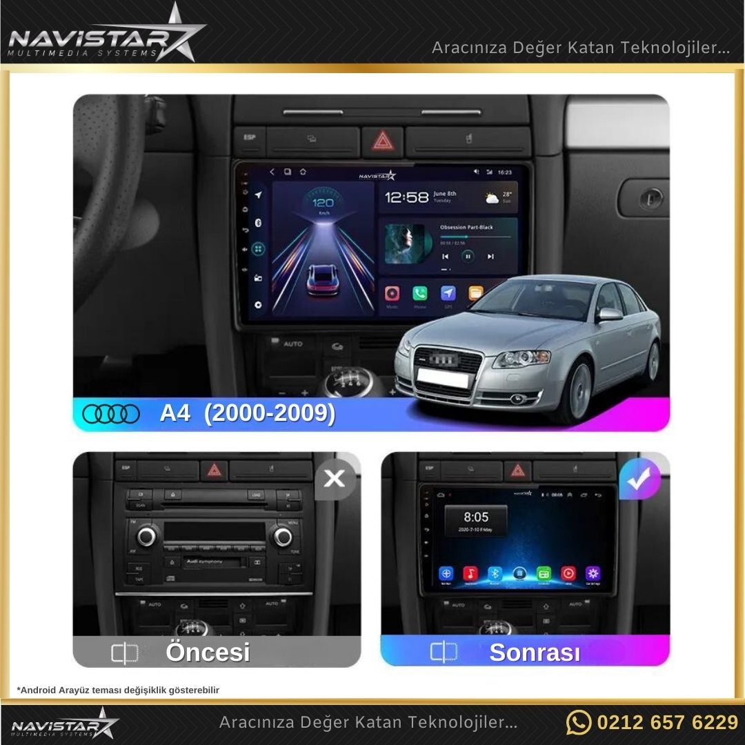 Audi A4 2000-2009 Model 2GB + 64GB Android 13 Kablosuz Carplay Navigasyon Multimedya Sistemi