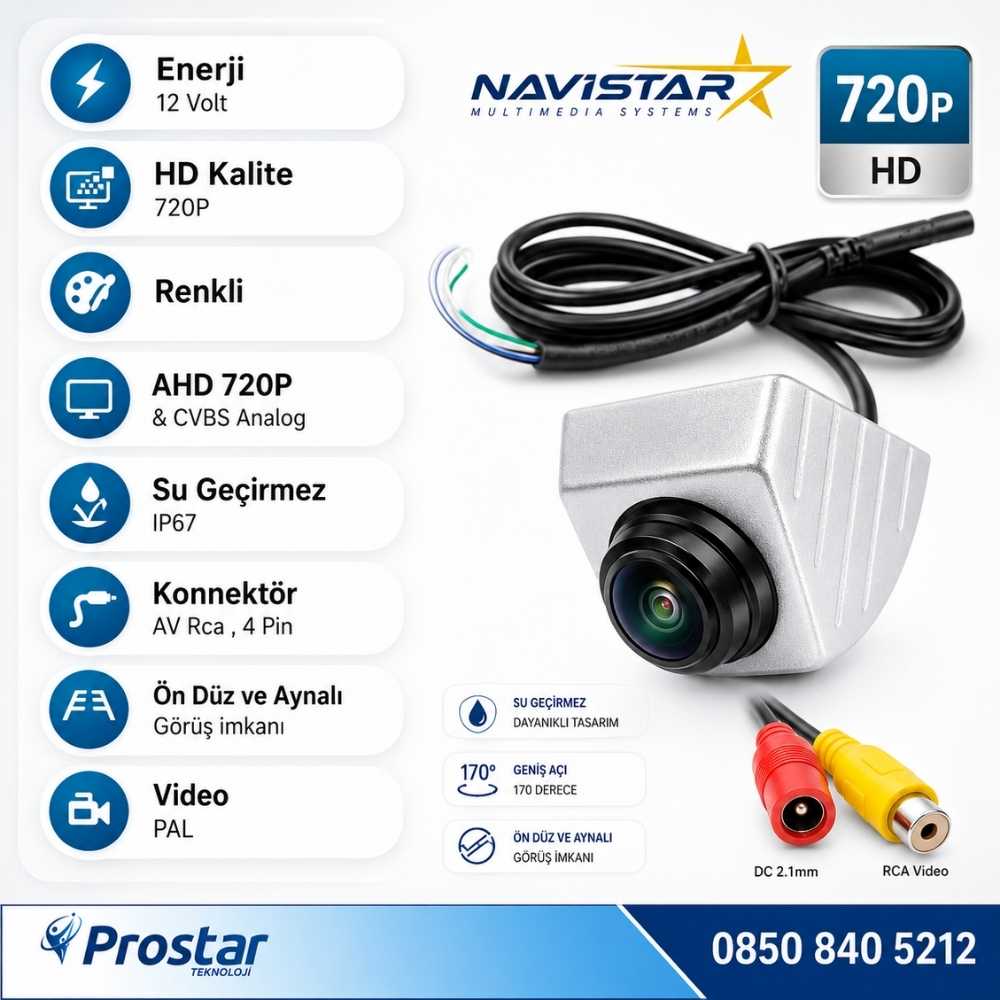 Ayarlanabilir Başlıklı AHD 720P ve Analog Çevrilebilir 170 Derece Geniş Açılı Geri Görüş Kamerası