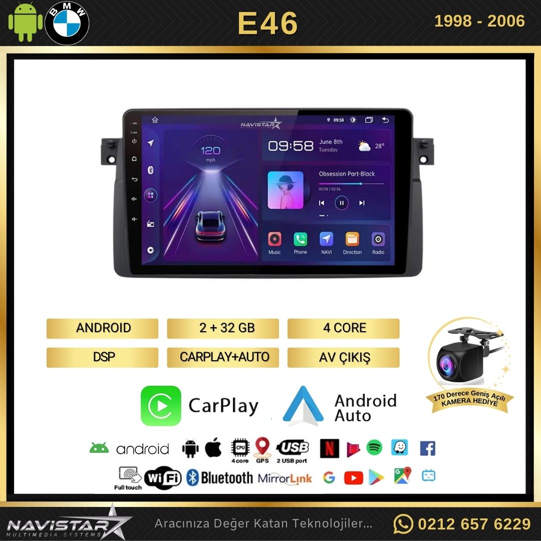 Bmw E46 1998-2006 Model 2GB + 64GB Android 13 Kablosuz Carplay Navigasyon Multimedya Sistemi