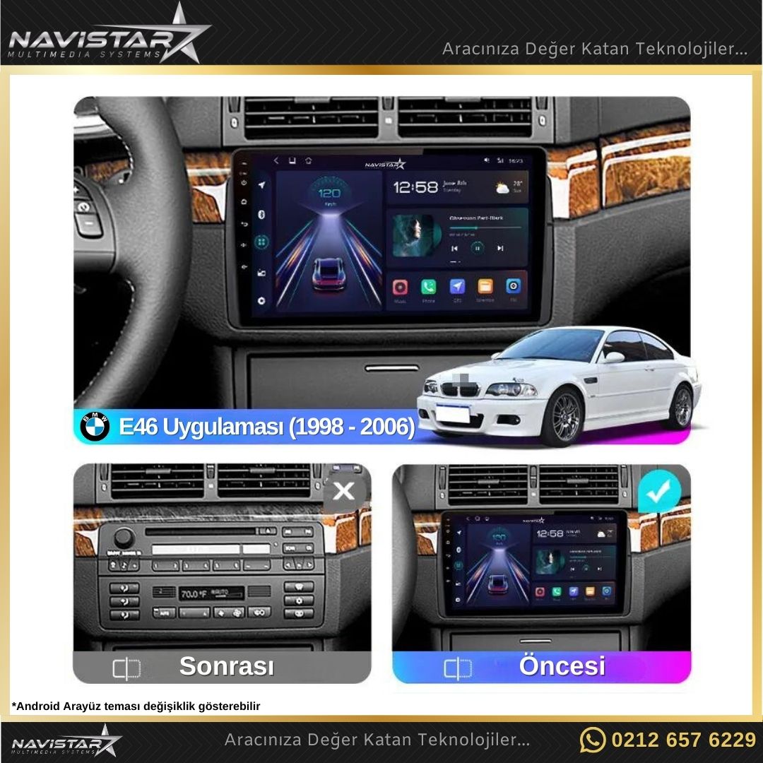 Bmw E46 1998-2006 Model 2GB + 64GB Android 13 Kablosuz Carplay Navigasyon Multimedya Sistemi