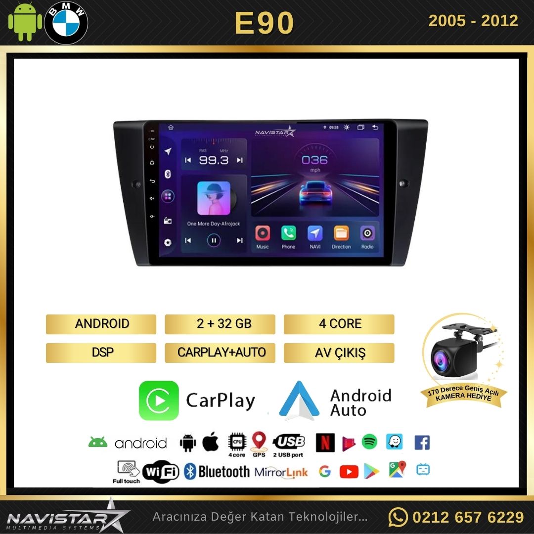 Bmw E90 2005-2012 Model 2GB + 64GB Android 13 Kablosuz Carplay Navigasyon Multimedya Sistemi