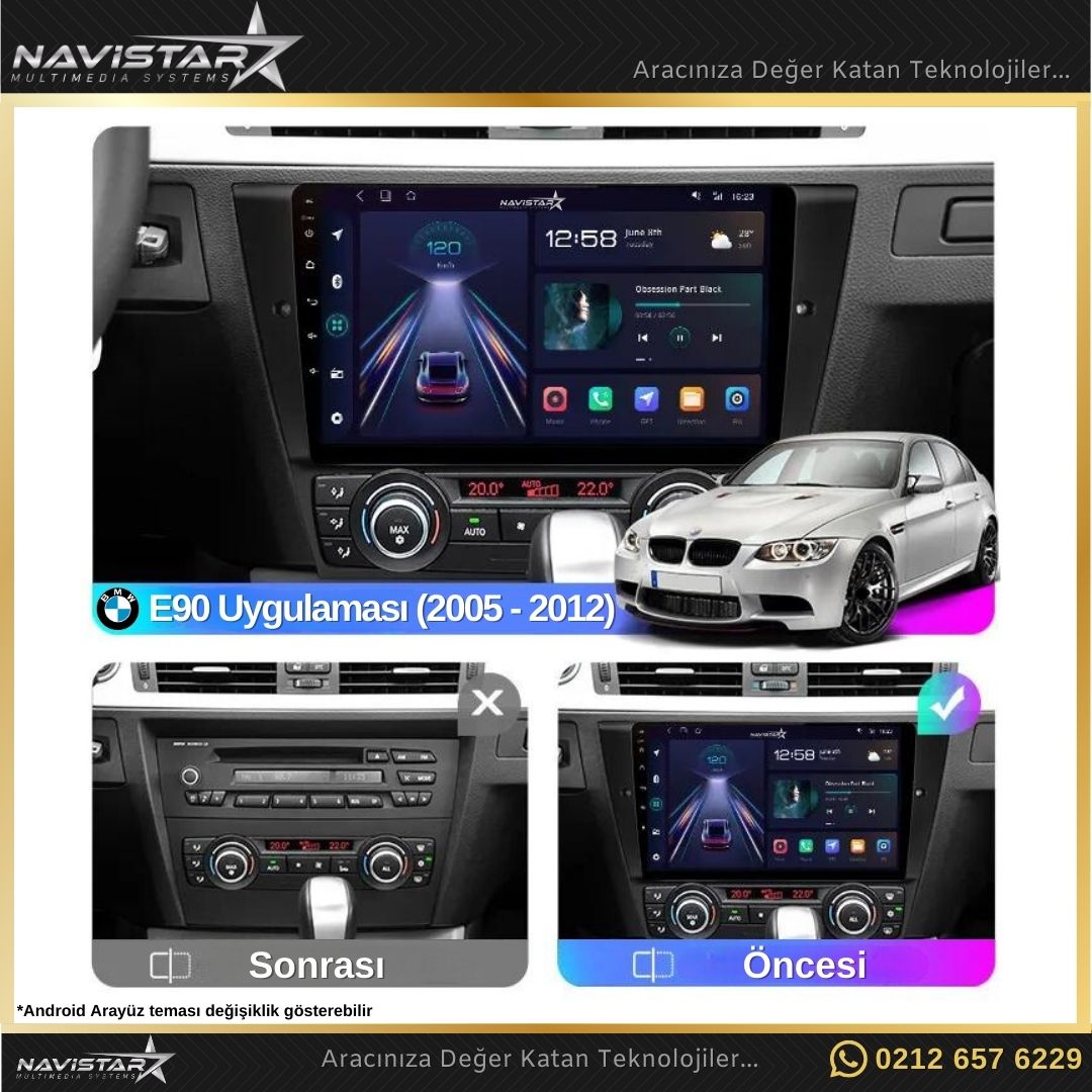Bmw E90 2005-2012 Model 2GB + 64GB Android 13 Kablosuz Carplay Navigasyon Multimedya Sistemi