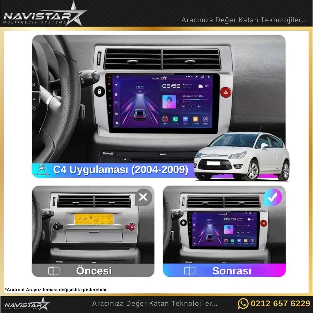 Citroen C4 2004-2009 Model 2GB + 64GB Android 13 Kablosuz Carplay Navigasyon Multimedya Sistemi