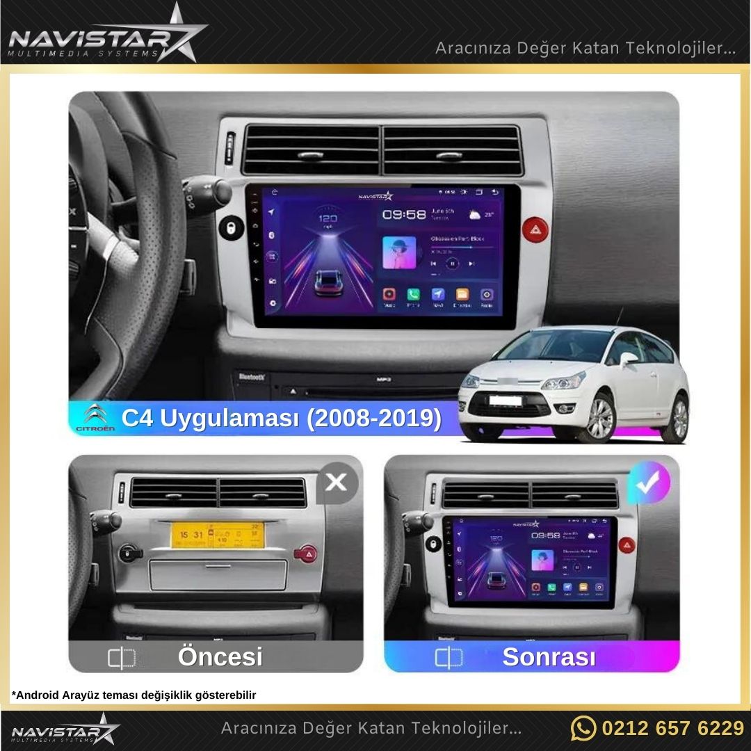 Citroen C4 2004-2011 Model 2GB + 64GB Android 13 Kablosuz Carplay Navigasyon Multimedya Sistemi