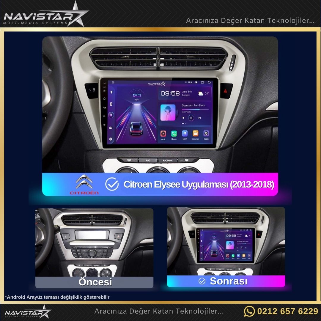 Citroen Elysee 2+64GB Kablosuz Carplay 2013-2018 Android 13 Navigasyon Multimedya Sistemi
