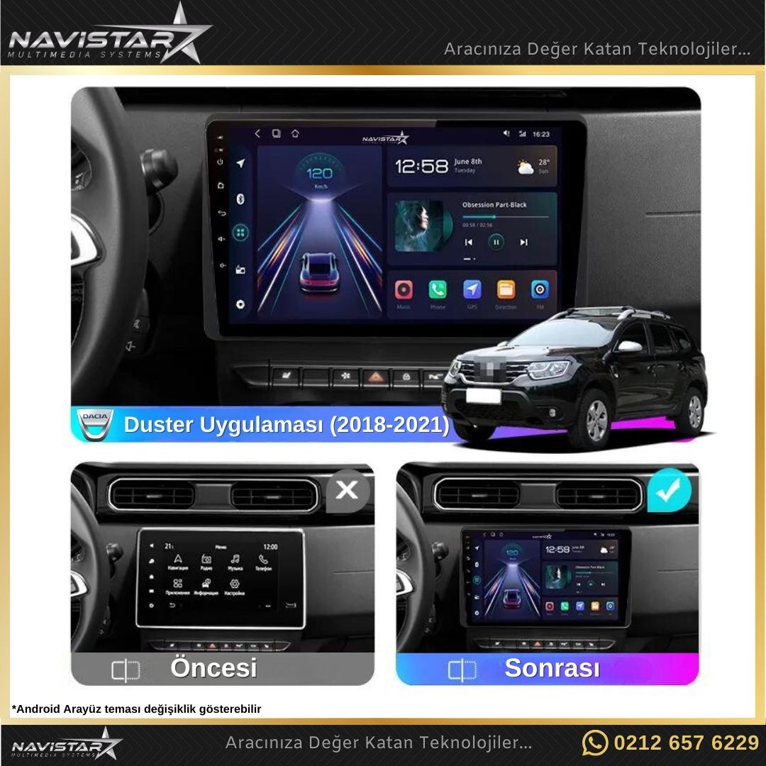 Dacia Duster 2018-2021 Model 2GB + 64GB Android 13 Kablosuz Carplay Navigasyon Multimedya Sistemi