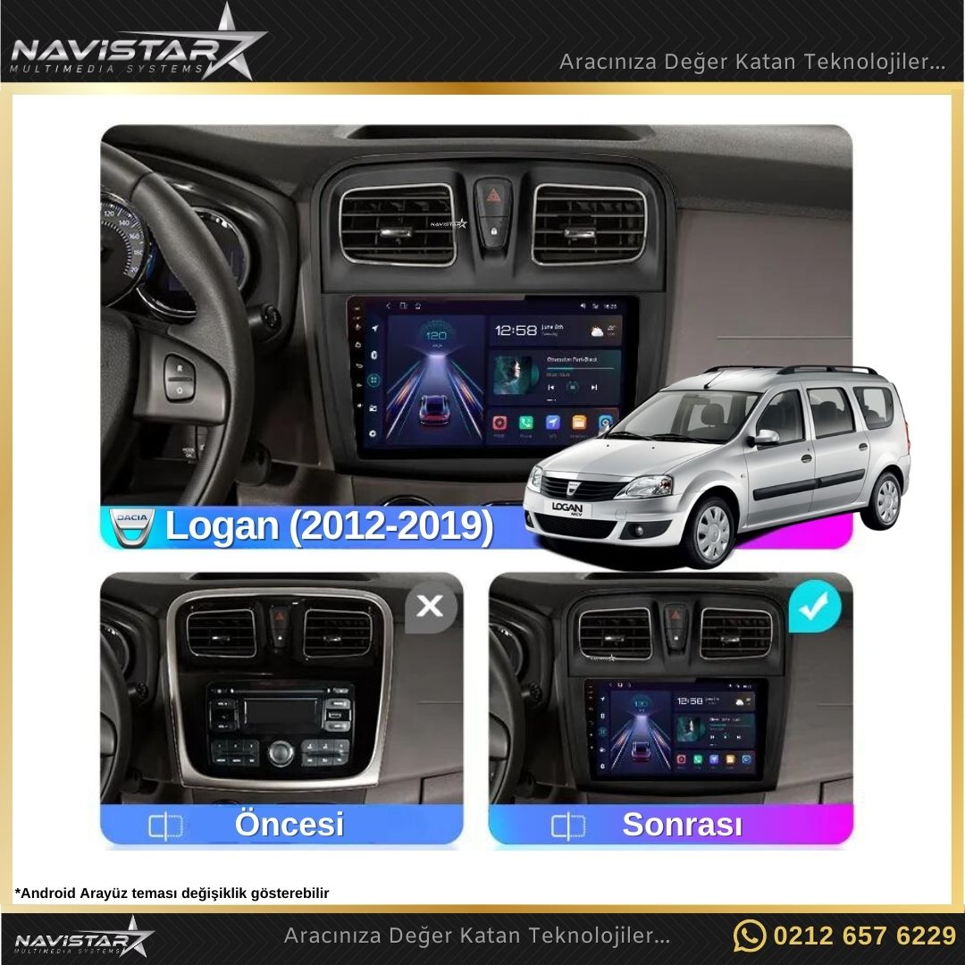 Dacia Logan 2012-2019 Model 2+64GB Android 13 Kablosuz Carplay Navigasyon Multimedya Sistemi