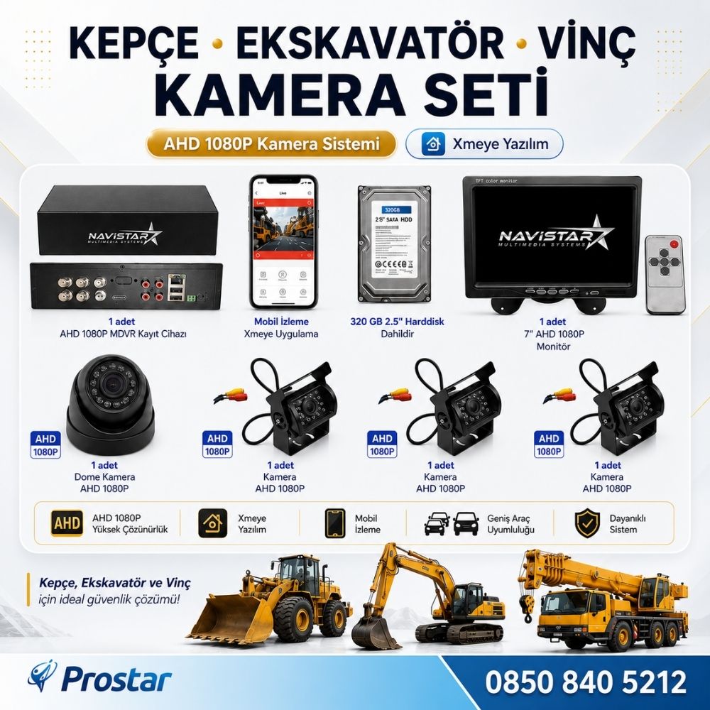 Ekskavatör Dozer Greyder Vinç Kepçe Uzaktan İzlemeli 4 Kameralı 320 Gb Harddisk Kamera Seti — kod ismakine320set