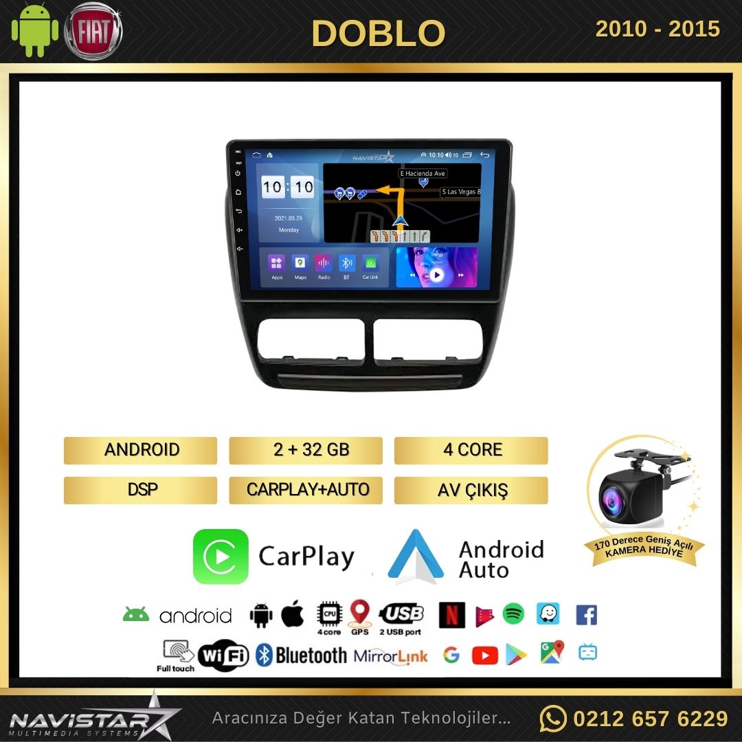 Fiat Doblo 2010-2015 Model 2GB + 64GB Android 13 Kablosuz Carplay Navigasyon Multimedya Sistemi
